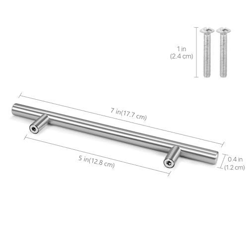 Flexzion 1 Pack Kitchen Cabinet Handles Silver Drawer Pulls 7 inch, 5 inch Hole Center, Stainless Steel T Bar with Satin Brushed Nickel, Hardware for Kitchen Cupboard Door Bathroom Furniture - Image 3