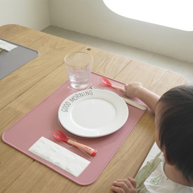 IYYI Silicone Baby Placemat Kids Placemats for Dining Table Montessori Place Mat Waterproof Table Mat for Toddler Set of 2 BeigePowder - Image 3