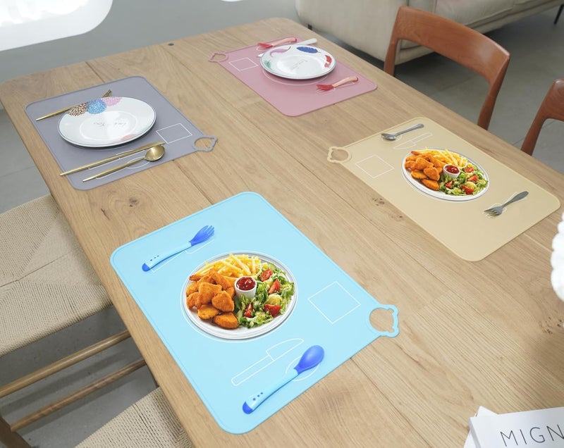 IYYI Silicone Baby Placemat Kids Placemats for Dining Table Montessori Place Mat Waterproof Table Mat for Toddler Set of 2 BeigePowder - Image 2