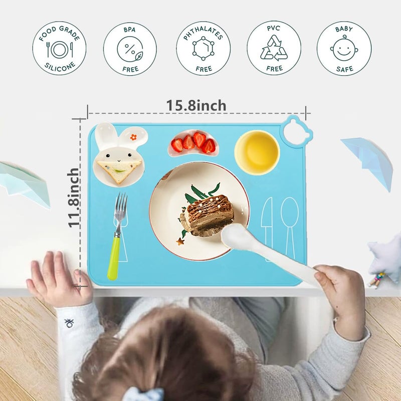 IYYI Silicone Baby Placemat Kids Placemats for Dining Table Montessori Place Mat Waterproof Table Mat for Toddler Set of 2 BeigePowder - Image 5