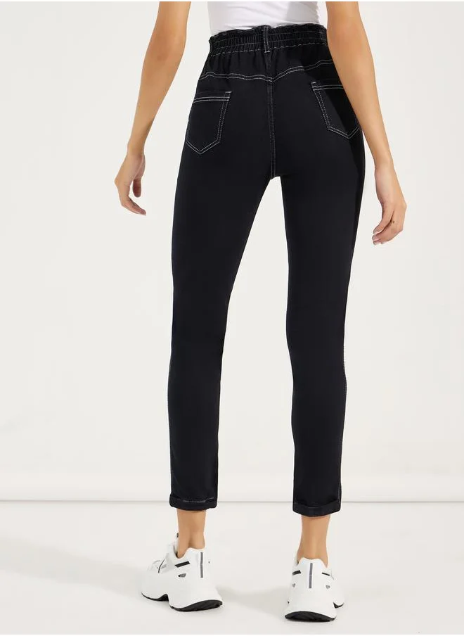 Styli Contrast Stitch Mom Fit Jeans