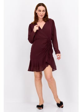 Black Tape Women Solid Mini Dress, Maroon  - Image 4