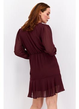Black Tape Women Solid Mini Dress, Maroon  - Image 3