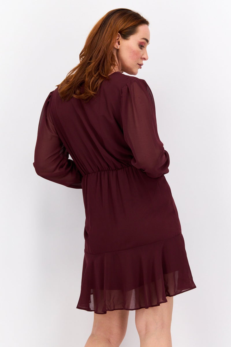 Black Tape Women Solid Mini Dress, Maroon  - Image 3
