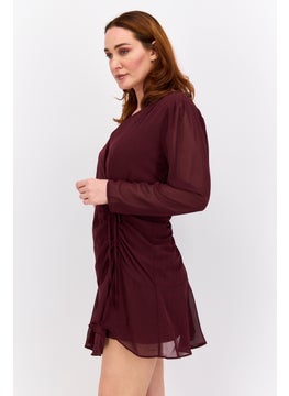 Black Tape Women Solid Mini Dress, Maroon  - Image 2