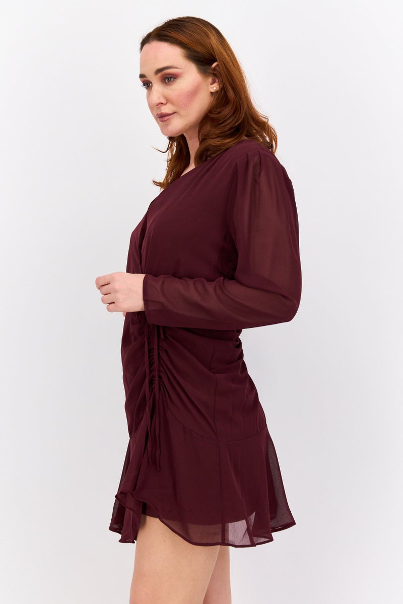 Black Tape Women Solid Mini Dress, Maroon  - Image 2