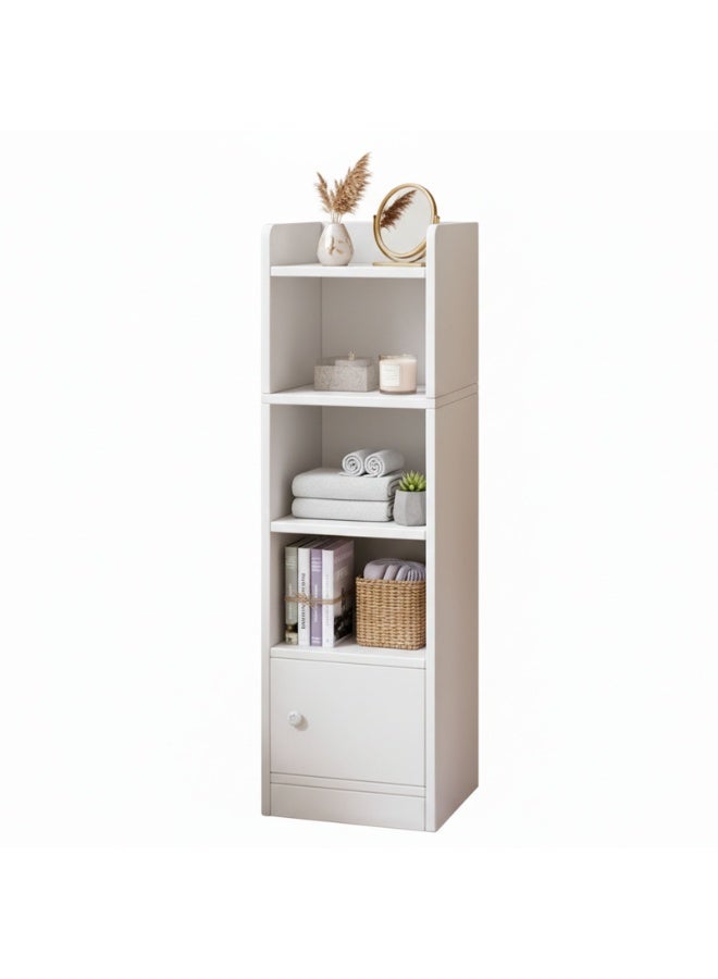 Sinyin Modern Tall Storage Cabinet with Door and Open Shelves, Nordic Bathroom Storage Organizer, Narrow Bookshelf Display Rack for Bedroom Living Room Office, White - Image 1