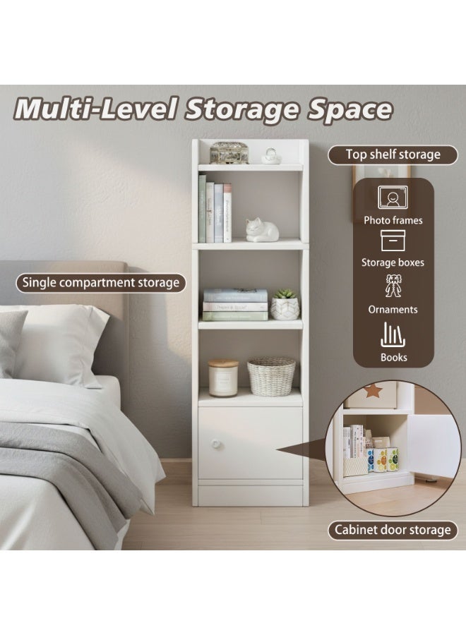 Sinyin Modern Tall Storage Cabinet with Door and Open Shelves, Nordic Bathroom Storage Organizer, Narrow Bookshelf Display Rack for Bedroom Living Room Office, White - Image 3