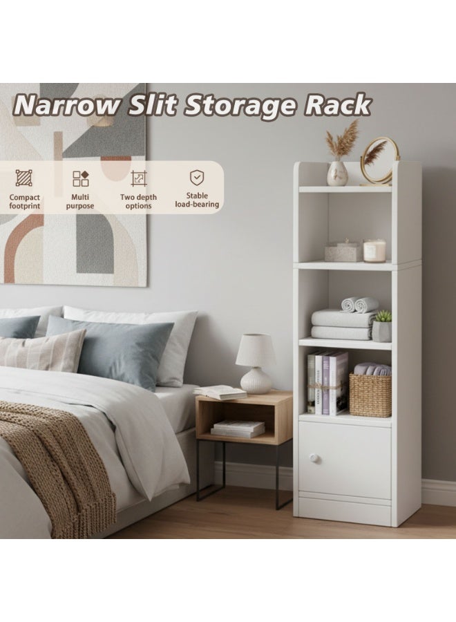 Sinyin Modern Tall Storage Cabinet with Door and Open Shelves, Nordic Bathroom Storage Organizer, Narrow Bookshelf Display Rack for Bedroom Living Room Office, White - Image 2