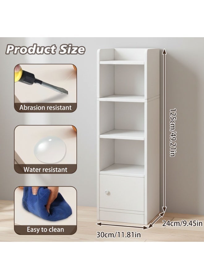 Sinyin Modern Tall Storage Cabinet with Door and Open Shelves, Nordic Bathroom Storage Organizer, Narrow Bookshelf Display Rack for Bedroom Living Room Office, White - Image 5