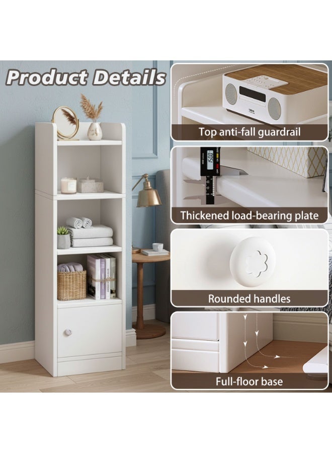 Sinyin Modern Tall Storage Cabinet with Door and Open Shelves, Nordic Bathroom Storage Organizer, Narrow Bookshelf Display Rack for Bedroom Living Room Office, White - Image 4