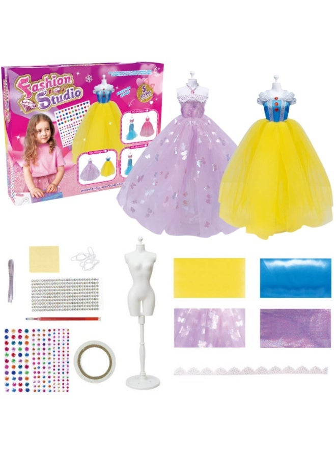 Home Smart Home Smart Princess Costumes Design Craft set for girls 2 Princess dresses in a set with Silver ribbon, double side tape, transparent rubber bands, silver bead, color bead, personal stand and lace perfect for gift.  - Image 1