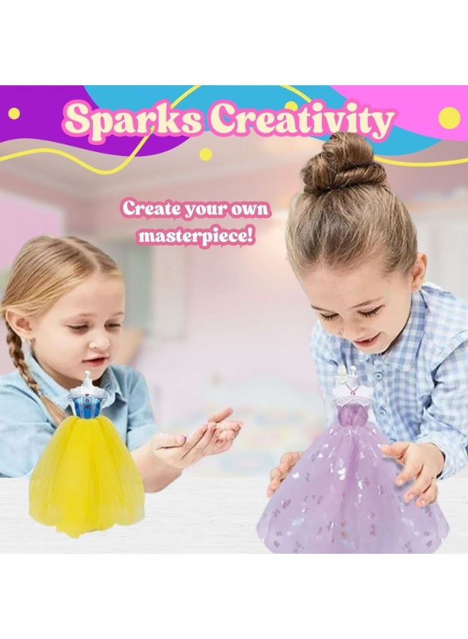 Home Smart Home Smart Princess Costumes Design Craft set for girls 2 Princess dresses in a set with Silver ribbon, double side tape, transparent rubber bands, silver bead, color bead, personal stand and lace perfect for gift.  - Image 4