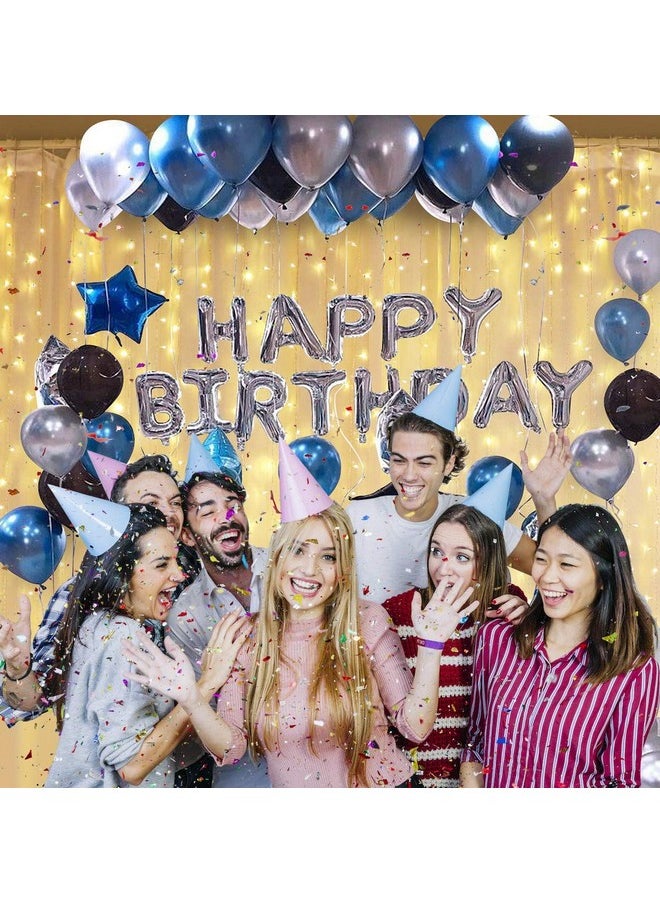 بارتي بروبس مجموعة تزيين بالونات عيد الميلاد السعيد من بارتي بروبس مع لافتة عيد ميلاد سعيد (ورق مقوى)، بالونات زرقاء لتزيين عيد الميلاد، ديكور عيد الميلاد، مجموعة إضاءة LED خرافية - مجموعة من 62 قطعة  - Image 4