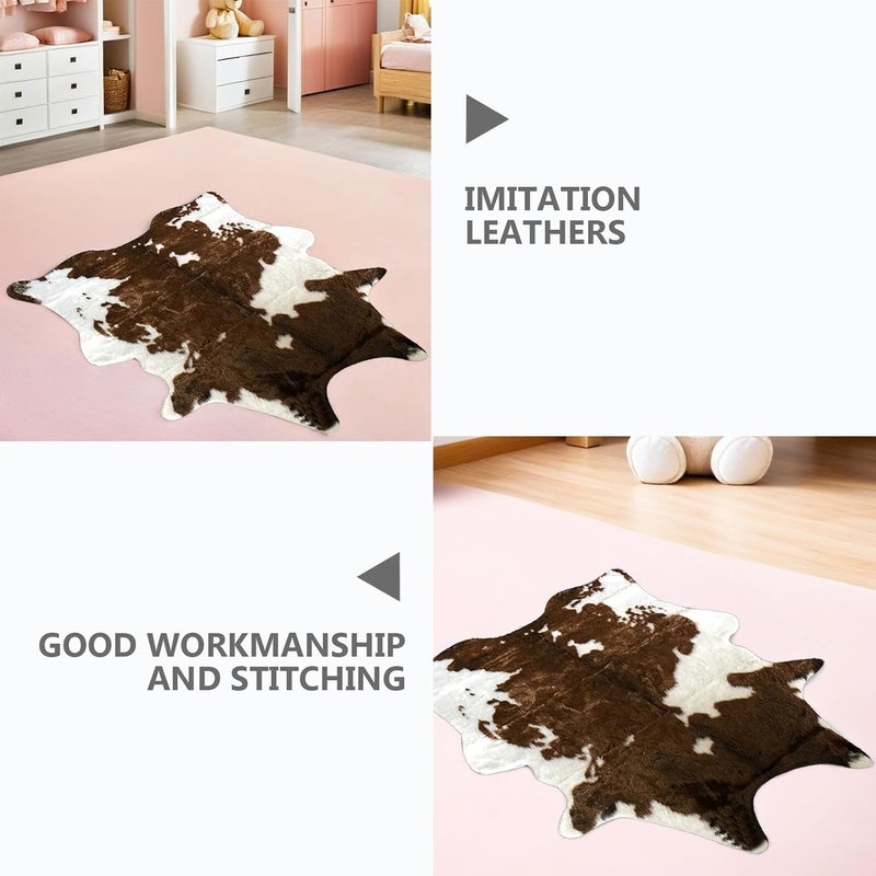 Cow Print Plush Area Rug 110x84cm, Soft Supple Floor Mat Fluffy Faux Fur Texture, Decorative Warm Carpet for Bedroom and Living Room Home Décor - Image 4