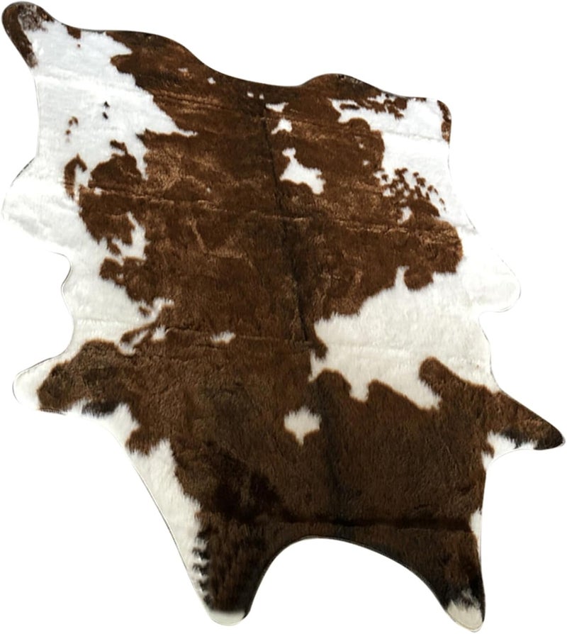 Cow Print Plush Area Rug 110x84cm, Soft Supple Floor Mat Fluffy Faux Fur Texture, Decorative Warm Carpet for Bedroom and Living Room Home Décor - Image 1