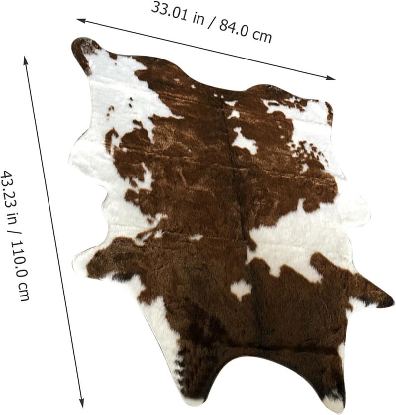 Cow Print Plush Area Rug 110x84cm, Soft Supple Floor Mat Fluffy Faux Fur Texture, Decorative Warm Carpet for Bedroom and Living Room Home Décor - Image 3