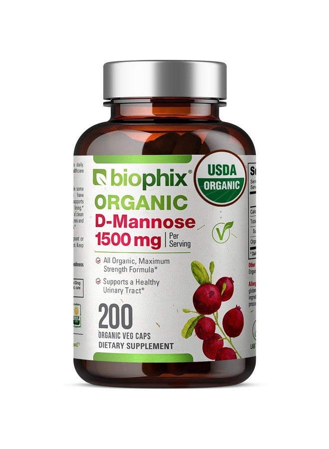 biophix D-Mannose USDA Organic 1500 mg 200 Veggie Caps - Supports a Healthy Bladder Urinary Tract, Non-GMO, Vegan-Friendly - Image 1