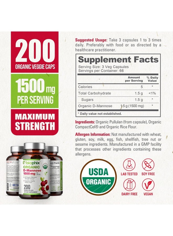 biophix D-Mannose USDA Organic 1500 mg 200 Veggie Caps - Supports a Healthy Bladder Urinary Tract, Non-GMO, Vegan-Friendly - Image 4