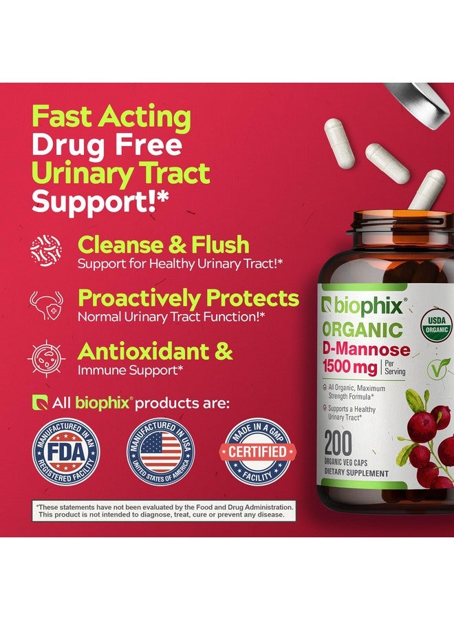 biophix D-Mannose USDA Organic 1500 mg 200 Veggie Caps - Supports a Healthy Bladder Urinary Tract, Non-GMO, Vegan-Friendly - Image 5