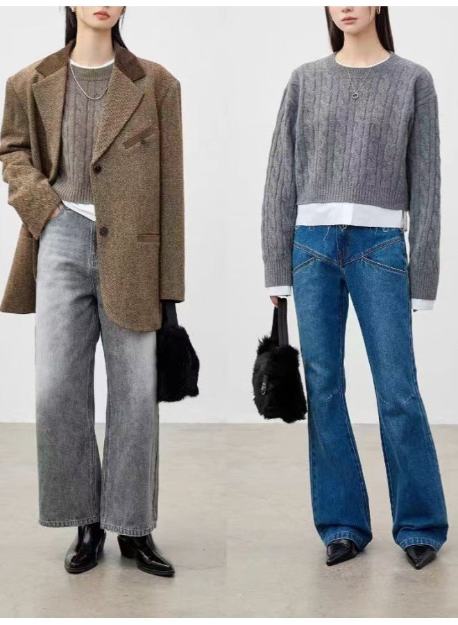 Leyuan Solid Color Short Cable Knit Sweater Women Autumn Winter New Coat Double Zipper Round Neck Knitted Cardigan Top - Image 5