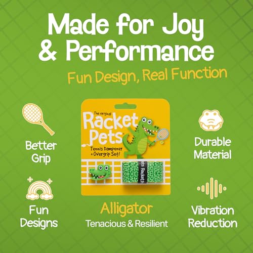 Racket Pets Kids Tennis Racket Dampener & Matching Overgrip Tape, Performance Shock Absorbing Dampener for Tennis Racket & Fun Animal Print Tennis Wrap Grip Tape (Alligator) - Image 3