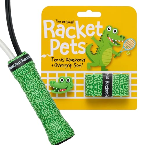 Racket Pets Kids Tennis Racket Dampener & Matching Overgrip Tape, Performance Shock Absorbing Dampener for Tennis Racket & Fun Animal Print Tennis Wrap Grip Tape (Alligator) - Image 1