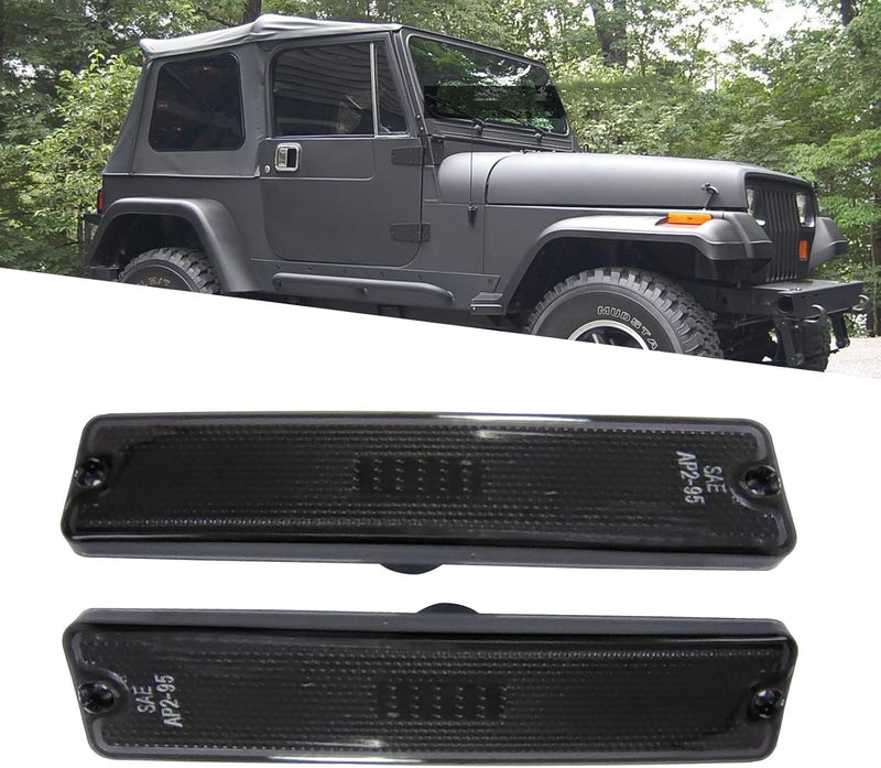 KYYET Compatible with 1987-1995 Jeep Wrangler YJ Driver Passenger Side Marker Light Lens Reflector Replace for CH2550105 56001424 ;(Smoke Lens) - Image 1