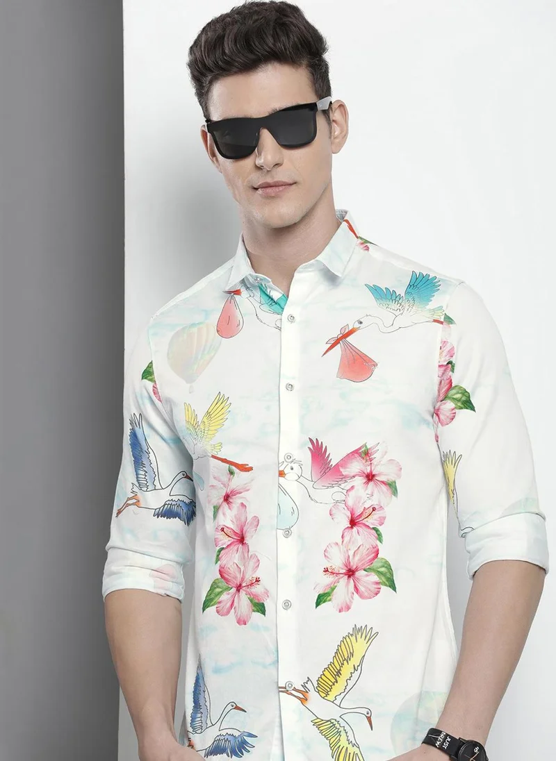 ذا انديان كراج كو Men Slim Fit Floral Printed Full Sleeves Cutaway Collar Party Wear Shirt