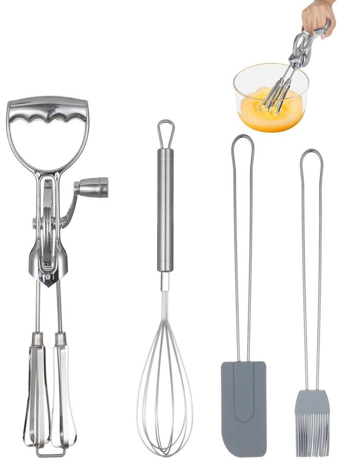 Homaisson Rotary Egg Beater Set, Manual Rotating Beater with Mixer, Silicone Brush, and Spatula, Double-head Hand Push Whisk, Household Ehisk Accessories for Baking - Image 1