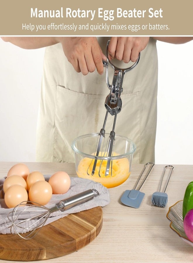 Homaisson Rotary Egg Beater Set, Manual Rotating Beater with Mixer, Silicone Brush, and Spatula, Double-head Hand Push Whisk, Household Ehisk Accessories for Baking - Image 3