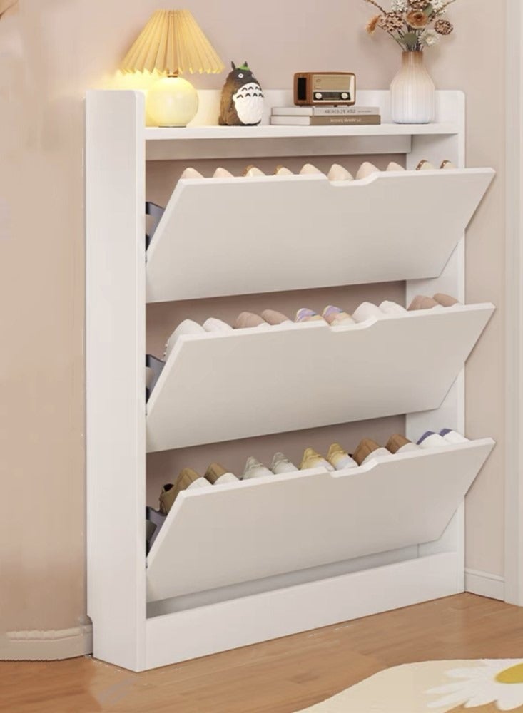 Kutis 3-Tier Shoe Cabinet Storage Shoe Rack Storage Organizer Density Board White 100x17x110 cm - Image 1