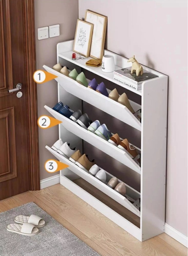 Kutis 3-Tier Shoe Cabinet Storage Shoe Rack Storage Organizer Density Board White 100x17x110 cm - Image 2