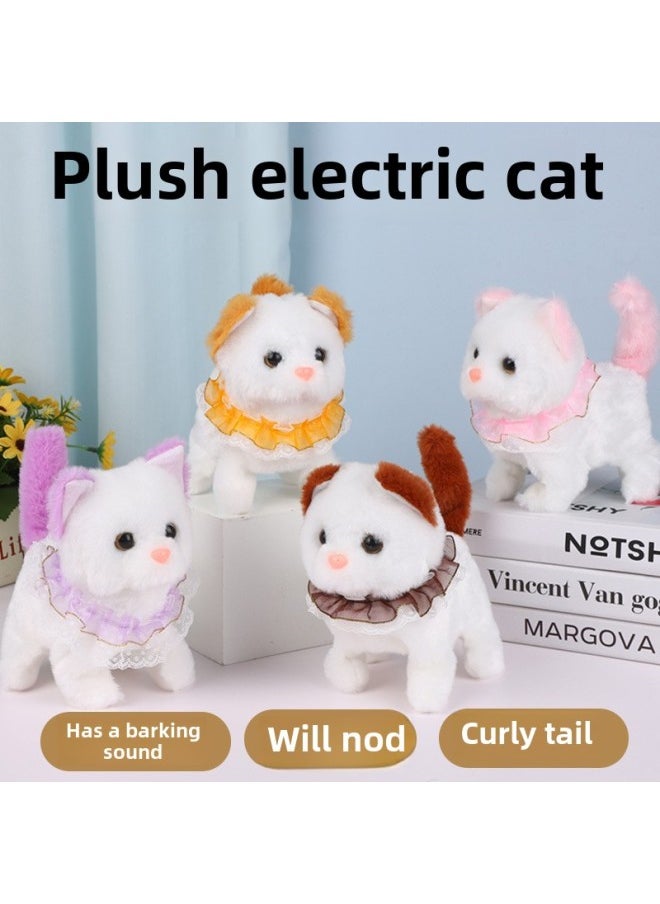Electric Plush Kitten Toy Walking Will Call Will Move Simulation Cat Plush Toy Cat Pet Children's Gift-Color:Collar Lace Kitten (yellow) Called Drum Sound  - Image 2
