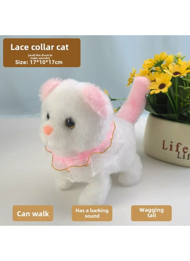 Electric Plush Kitten Toy Walking Will Call Will Move Simulation Cat Plush Toy Cat Pet Children's Gift-Color:Collar Lace Kitten (yellow) Called Drum Sound  - Image 4