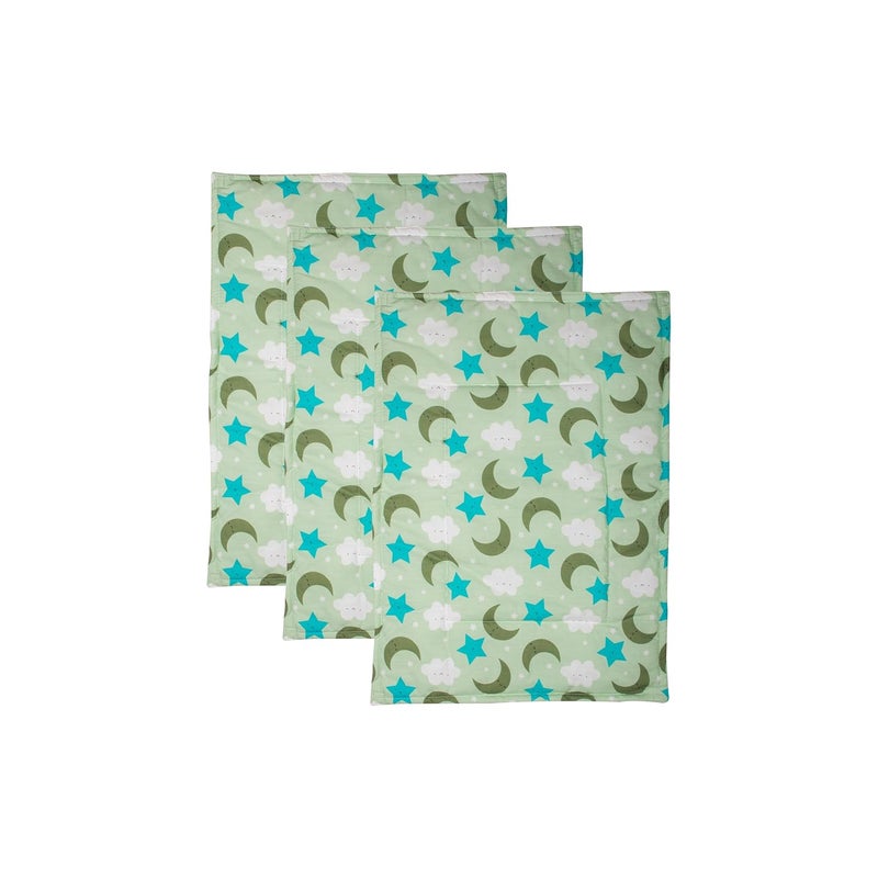 mittenbooty Baby Soft Quilted Cotton Cushioned Changing Sheet Pack of 3 with Detachable Plastic Sheet- Cloud Print Green - Image 1