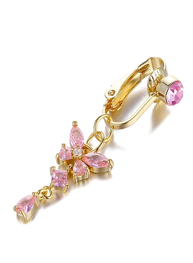 MODRSA Fake Belly Button Piercing for Women Clip on Belly Button Rings Fake Belly Piercing Gold Clip on Navel Ring Dangle - Image 2