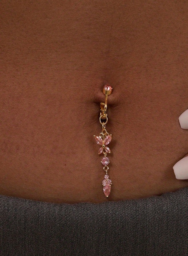 MODRSA Fake Belly Button Piercing for Women Clip on Belly Button Rings Fake Belly Piercing Gold Clip on Navel Ring Dangle - Image 3