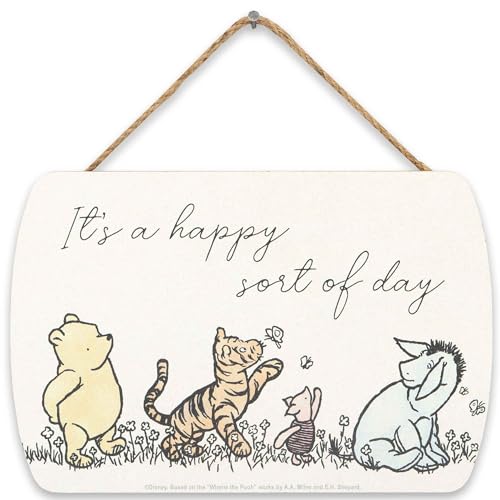Open Road Brands Disney Winnie the Pooh and Friends Happy Sort of Day Hanging Wood Wall Decor Vintage Winnie the Pooh Sign for Bedroom or Nursery - Image 1