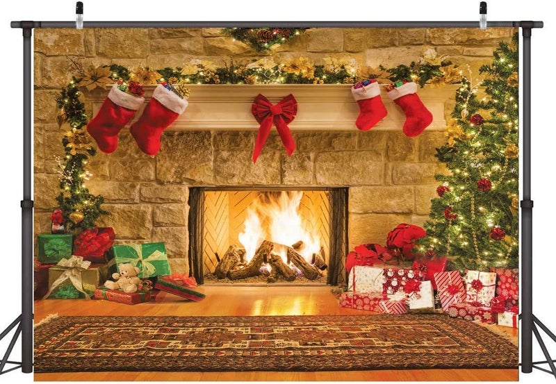 CYLYH 12x10ft Christmas Photography Backdrops Child Christmas Fireplace Decoration Background for PhotoChristmas Party Background