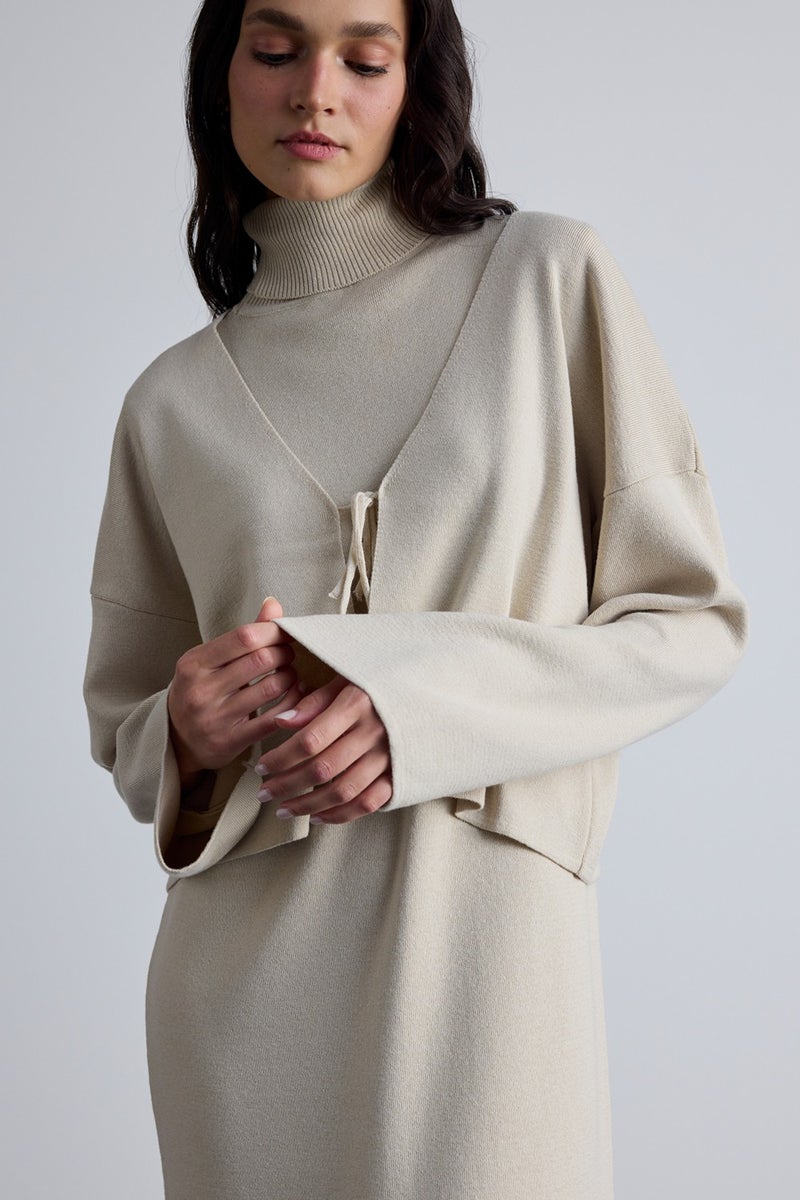 Manuka Lace-Up Knit Cardigan Beige  - Image 1