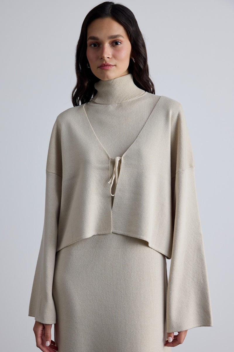 Manuka Lace-Up Knit Cardigan Beige  - Image 2