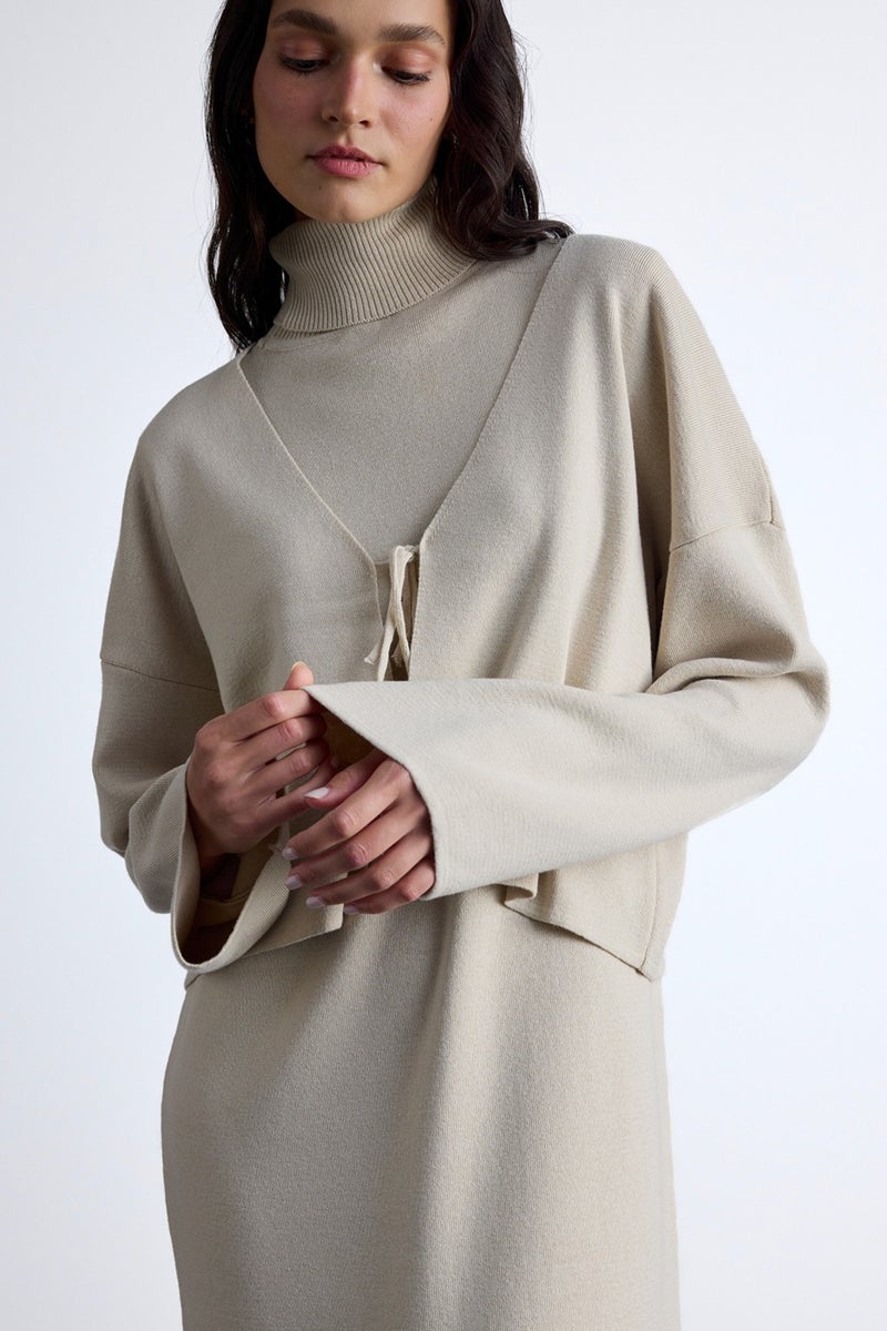 Manuka Lace-Up Knit Cardigan Beige  - Image 5