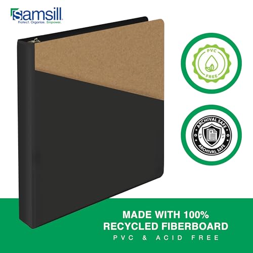 Samsill 1 Inch Document Storage Binder, Made in USA, FSC 100% Recycled Chipboard, Round Ring, 3 Ring Binder, Black - Image 5