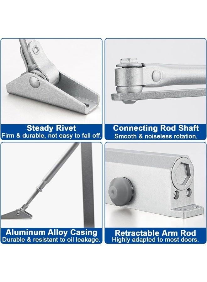 Heavy-Duty Hydraulic Door Closer – 80–150KG, Size 3 Adjustable Spring, Metal Aluminum Finish - Image 2