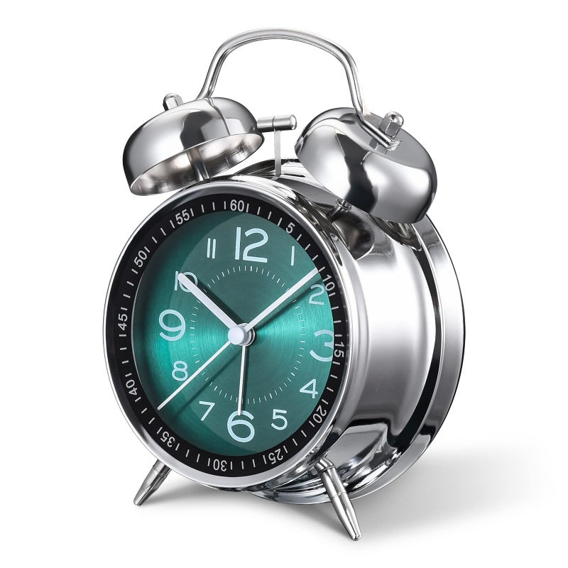 Cadmos Loud Alarm Clock for Heavy Sleepers AdultsRetro 4 Inch Silent NonTicking Quartz with BacklightTwin Bell Analog Kids Alarm Clocks for Bedrooms Bedside Green