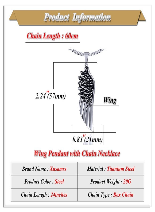 Xusamss Hip Hop Titanium Steel Angel Wing Pendant Necklace With 24" Chain - Image 2