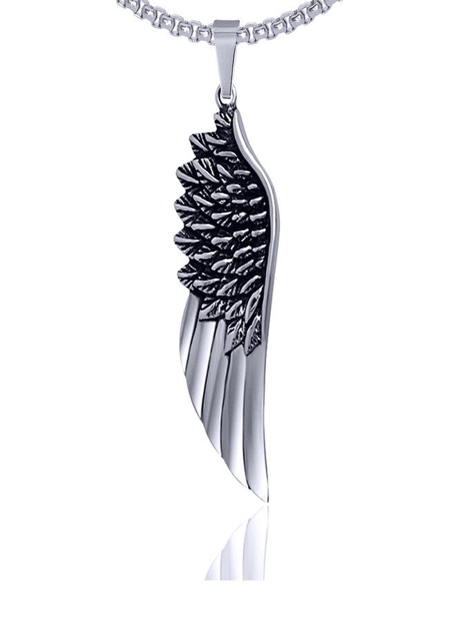 Xusamss Hip Hop Titanium Steel Angel Wing Pendant Necklace With 24" Chain - Image 1