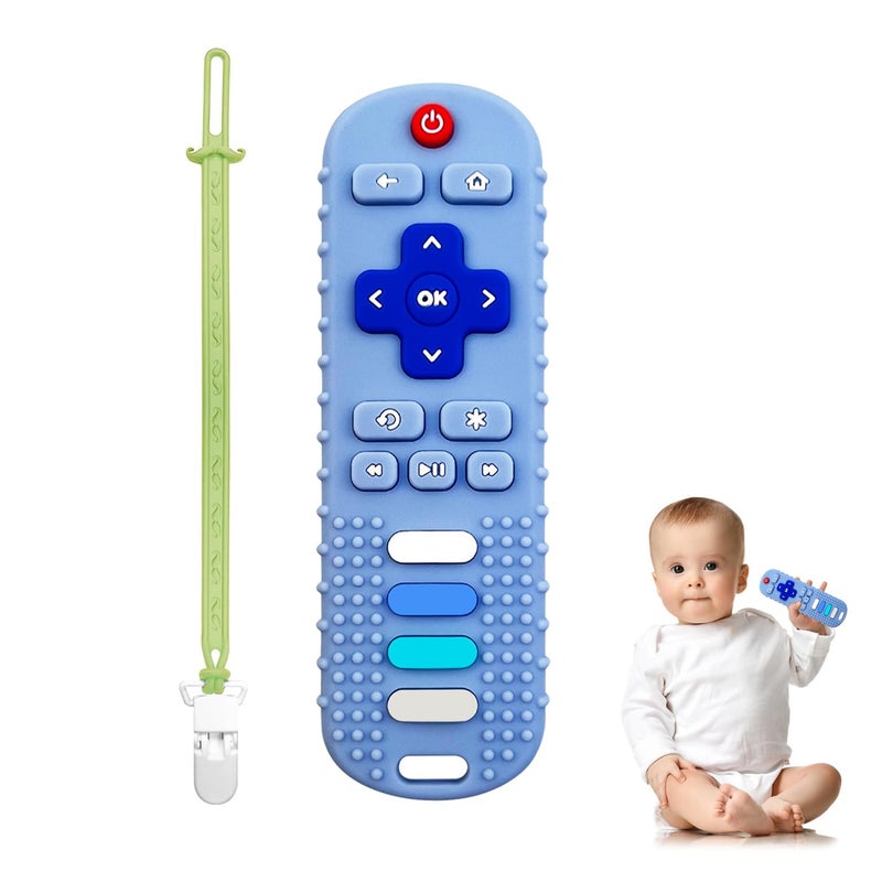 YAPROMO Baby Teething ToysReomte Teether Toys Silicone Chew Toy for Babies 18 Months Remote Control Shape Teething Toys Early Educational Toy BPA Free Refrigerator Safe Blue