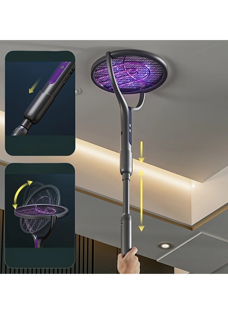 M MIAOYAN 2-in-1 Foldable & Telescopic Electric Mosquito Swatter | Rechargeable Fly Zapper with Rotating Head & Purple UV Light for Indoor & Outdoor Use  - Image 1